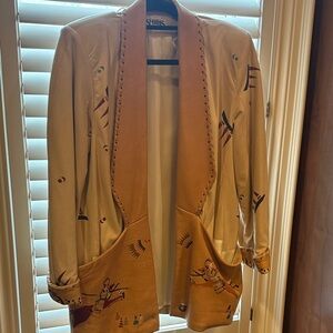 SMITH Tan and Cream Embroidered Leather Blazer